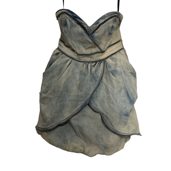 Vintage Late 80s Early 90s Guess Strapless Acid Wash Denim Bubble Mini Dress - Picture 2 of 9